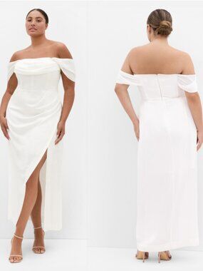 City Chic Forbidden Love Ivory Off-Shoulder Maxi Dress | XXS/12 | NWT